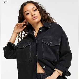 ASOS petite denim oversized shacket in washed black with lining